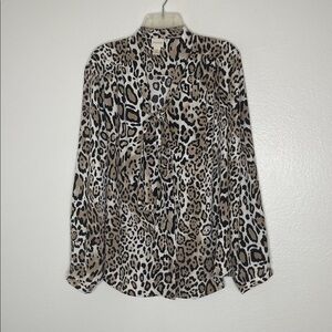 Chico's Animal Leopard Print Tie Bow Long Sleeve Button Front Size 3 / XL
